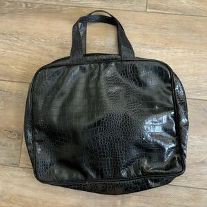 Saks Fifth Avenue Black Faux Leather Tote Bag Dual Handles Vintage